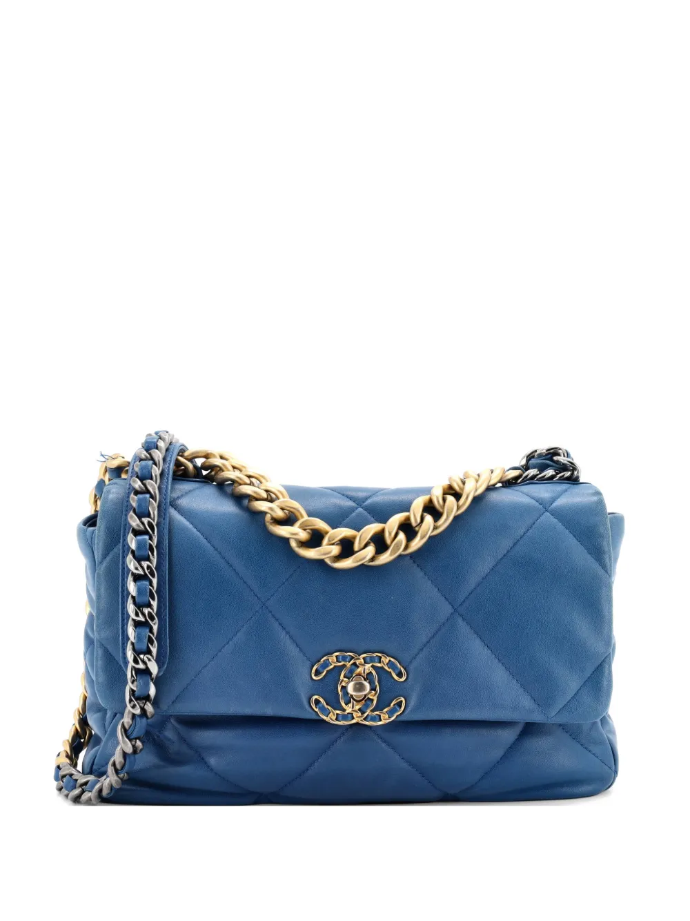CHANEL Pre-Owned 19 Flap Bag Quilted Leather Large crossbody bag - Blu