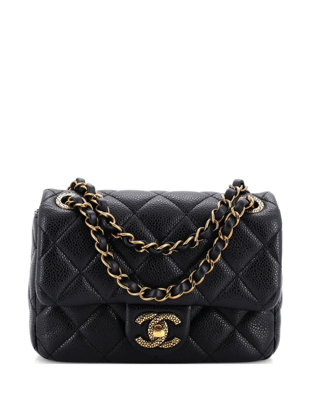 CHANEL Pre-Owned Textured CC Classic Single Flap Bag Quilted Caviar Mini crossbody bag - Black