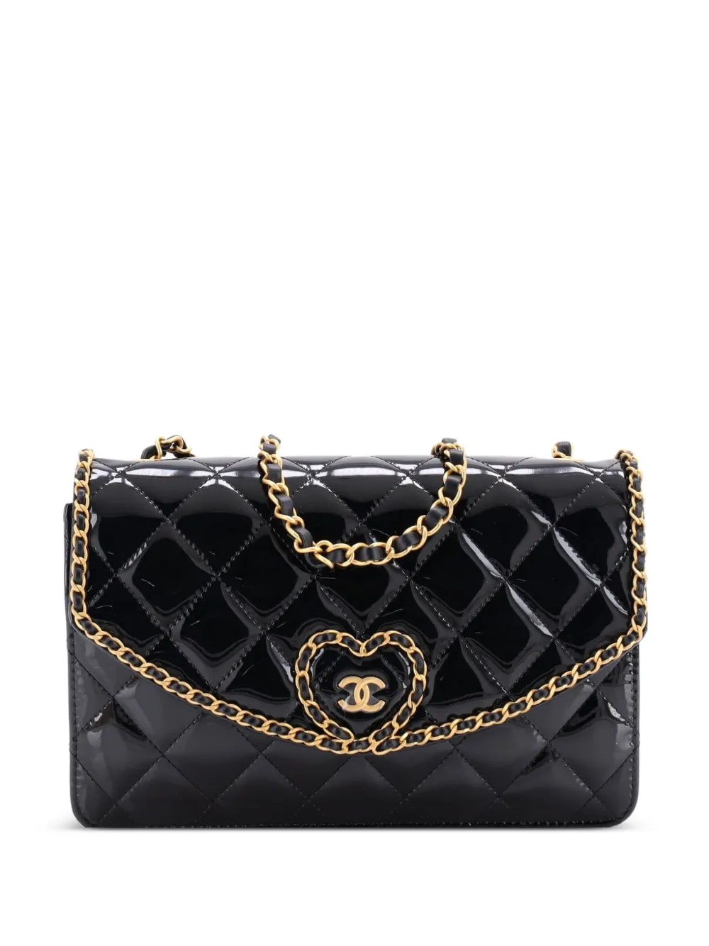 CHANEL Pre-Owned Heart Chain Flap Bag Quilted Patent Small crossbody bag - Nero