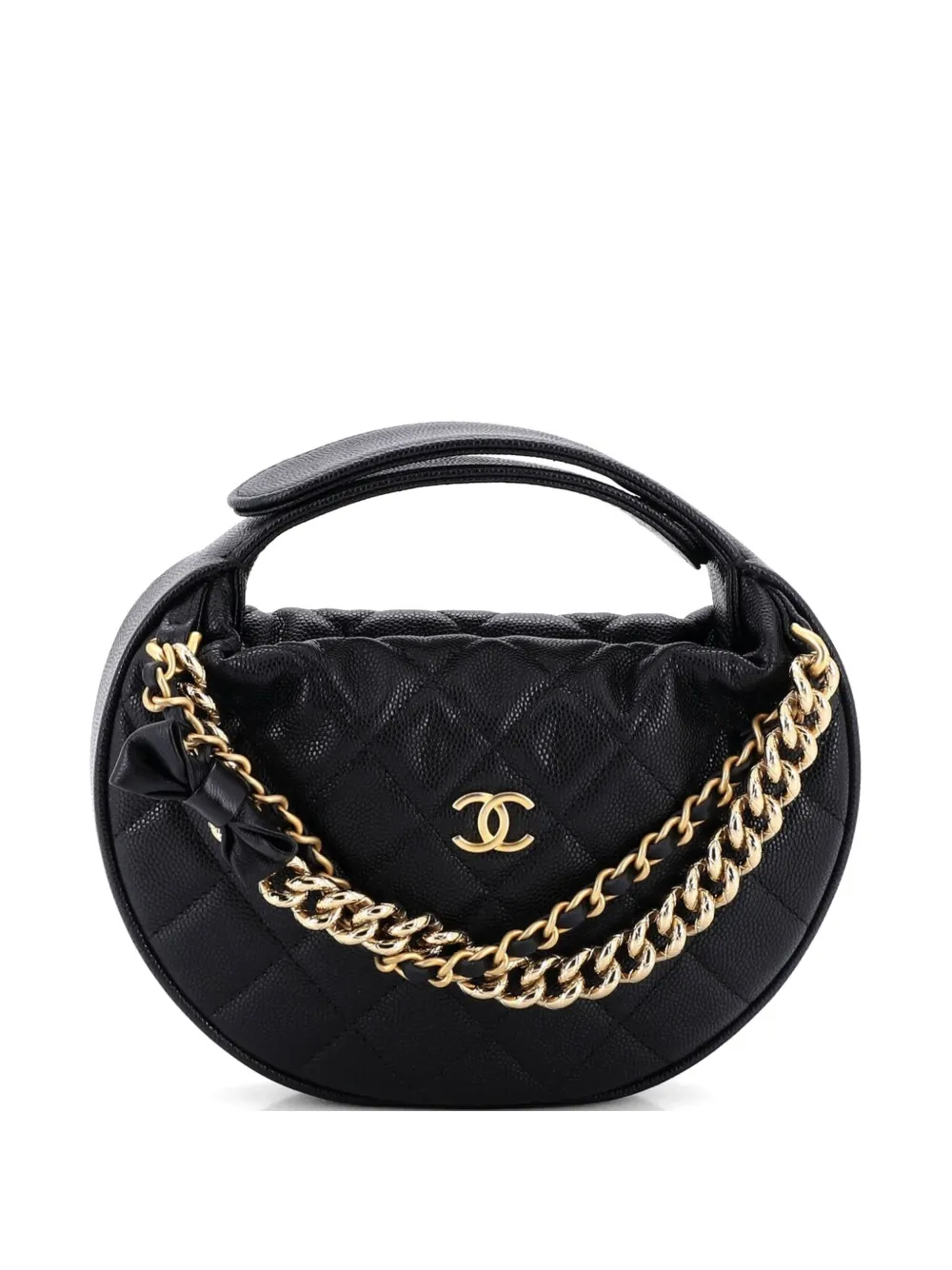 CHANEL Pre-Owned Double Chain Bow Pouch Quilted Caviar Mini hobo bag - Nero