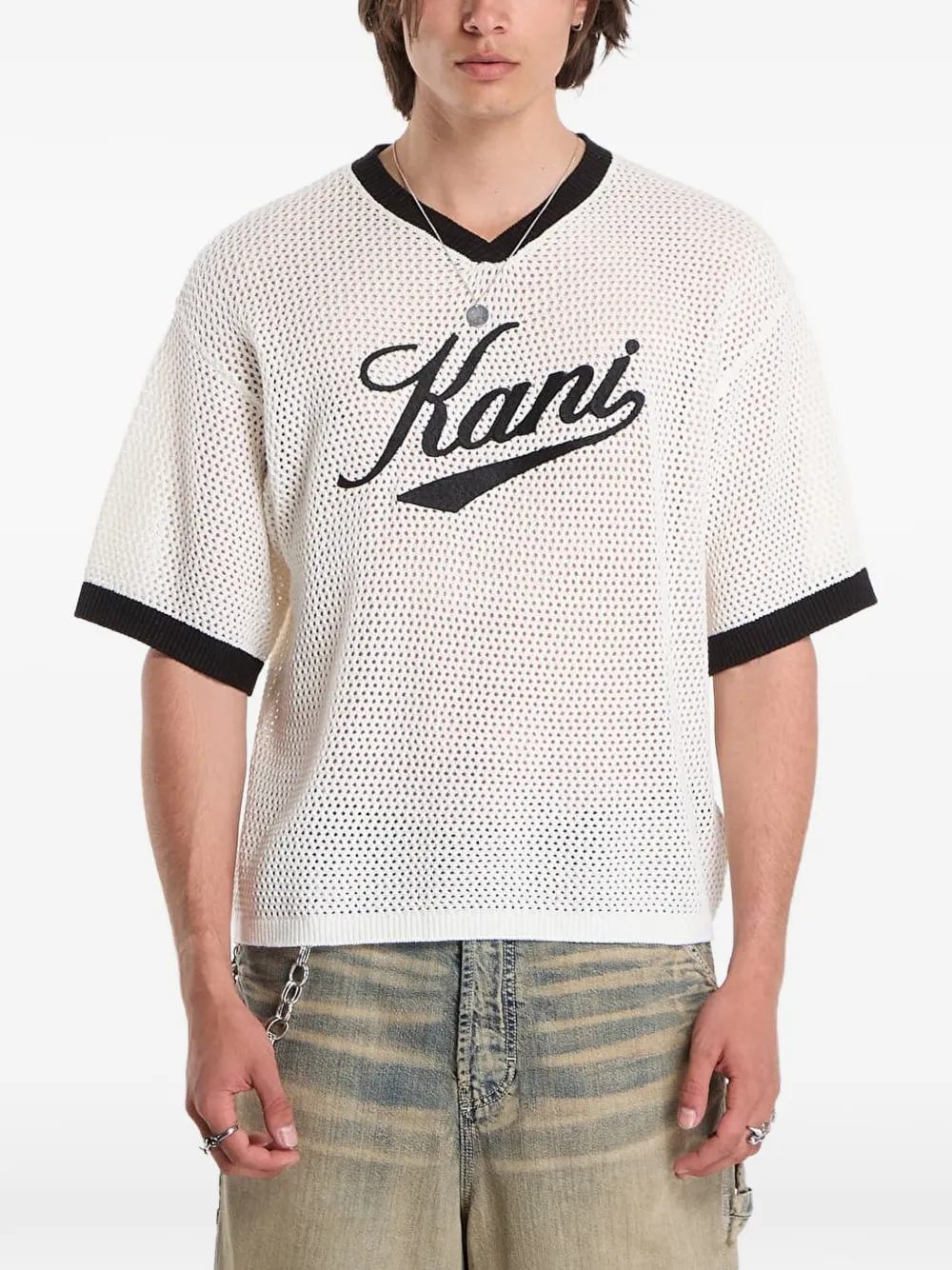 karl kani mesh logo-print T-shirt - Bianco