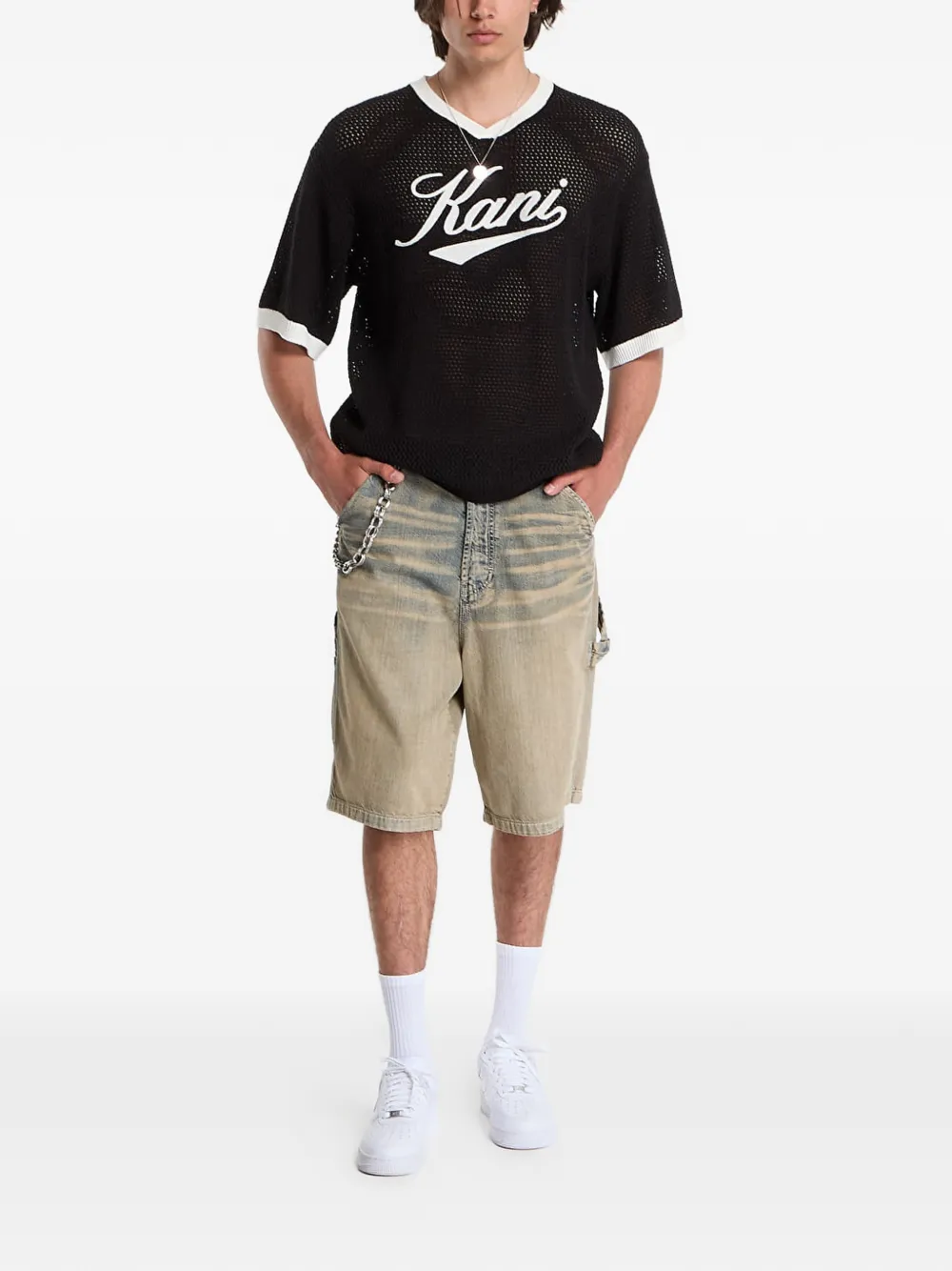 karl kani T-shirt met geborduurd logo Zwart