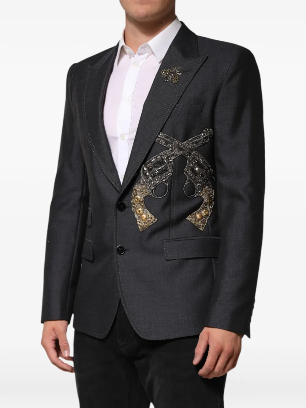 Dolce & Gabbana Blazer met bijenpatch en geborduurd logo Grijs