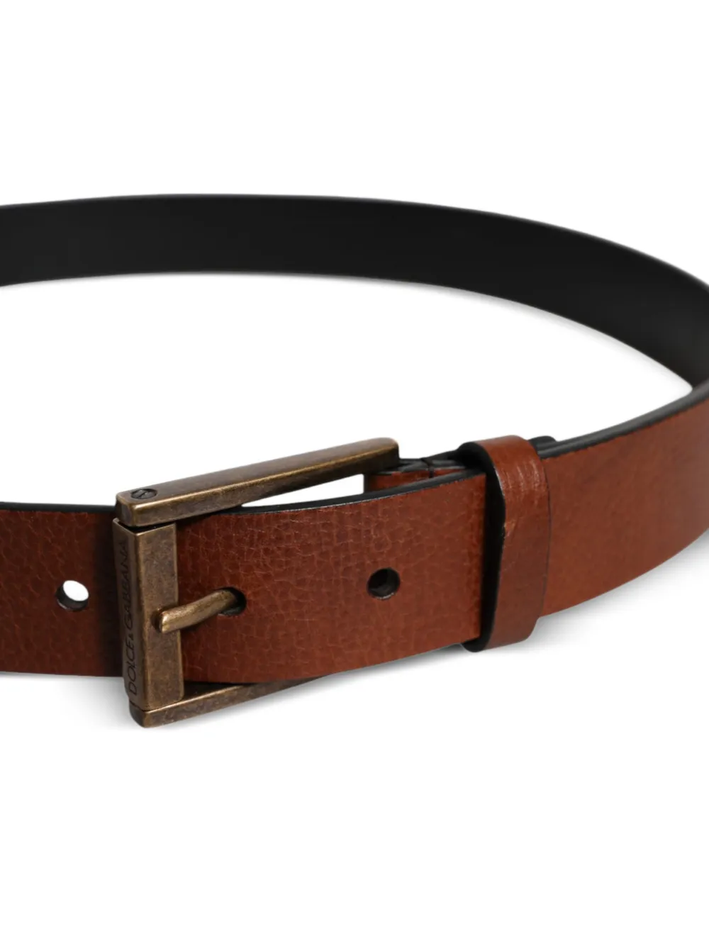 Dolce & Gabbana Leren riem met gegraveerd logo Bruin