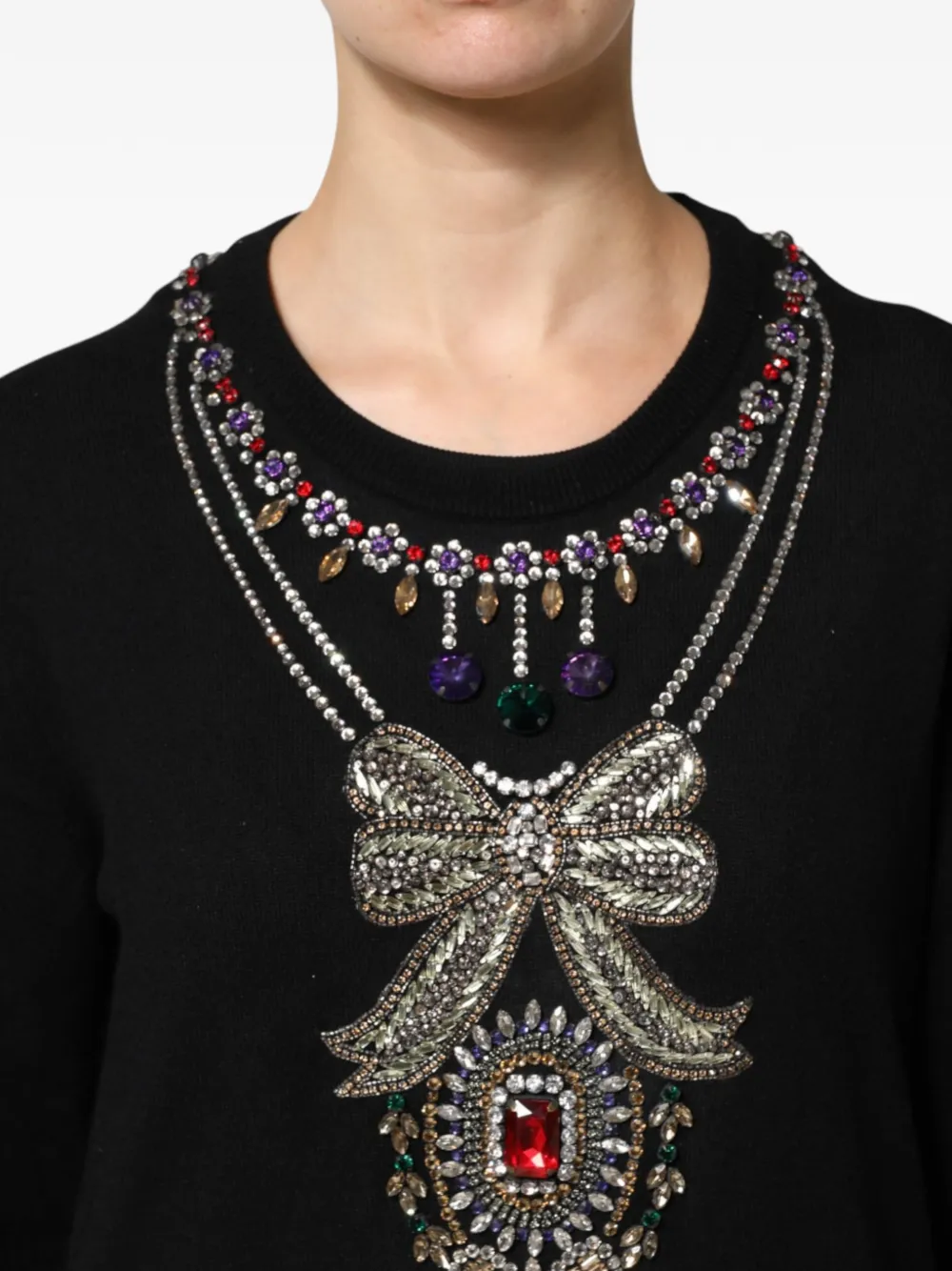 Dolce & Gabbana Trui van scheerwol verfraaid met kristallen Zwart