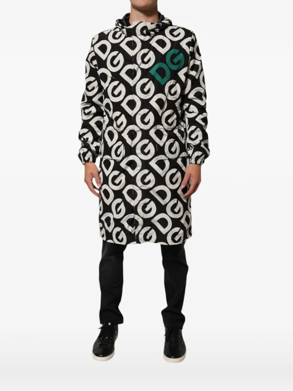 Dolce & Gabbana Giacca con logo DG e cappuccio - Nero