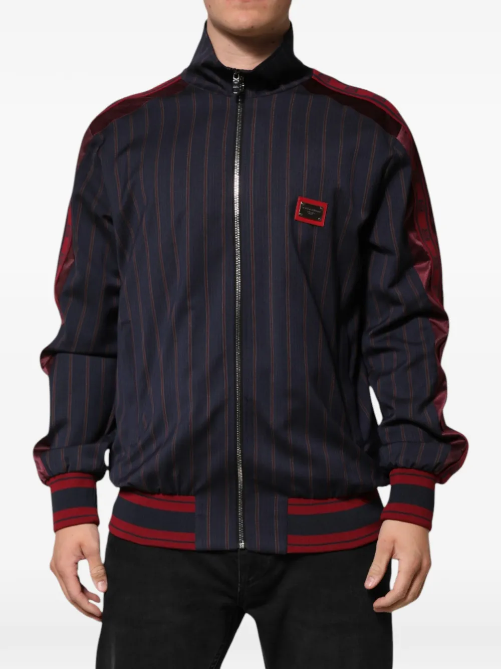 Dolce & Gabbana Nadelstreifen-Sportjacke mit Logo-Schild - Blau