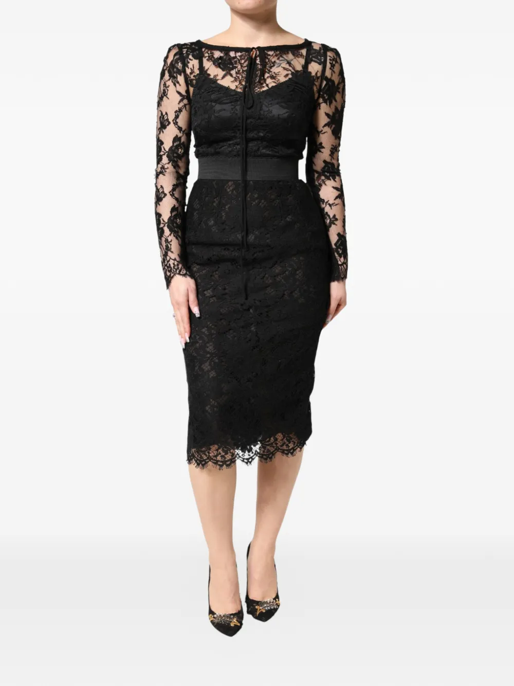 Dolce & Gabbana Abito midi con rifinitura in pizzo - Nero