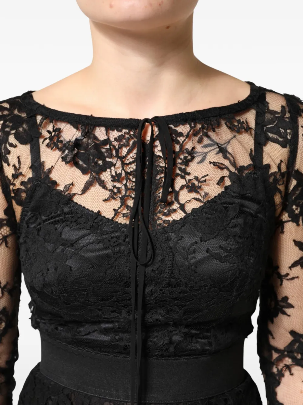 Dolce & Gabbana Midi-jurk met bloemenkant Zwart