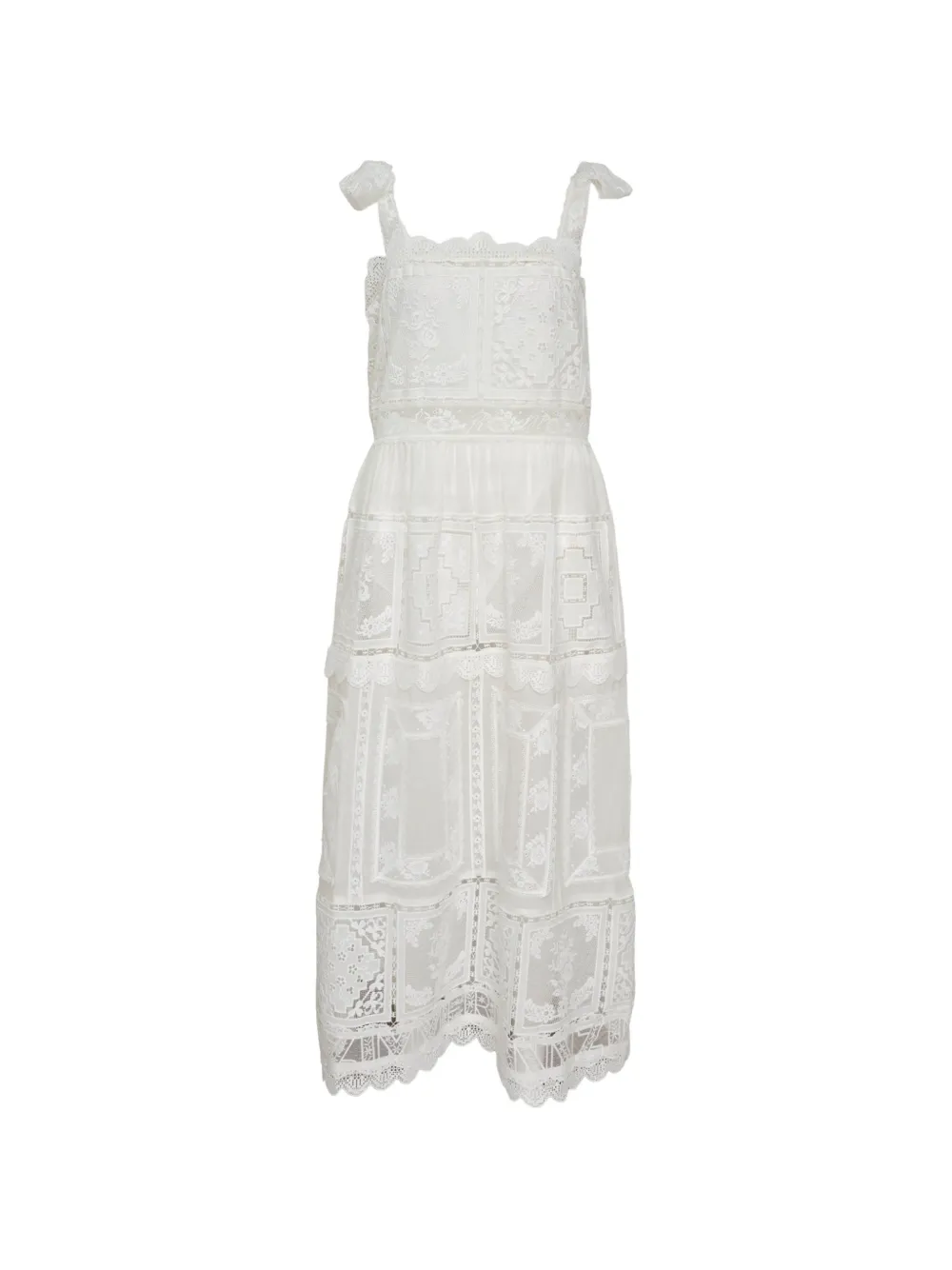 ZIMMERMANN Aster guipure-lace tiered midi dress - Bianco