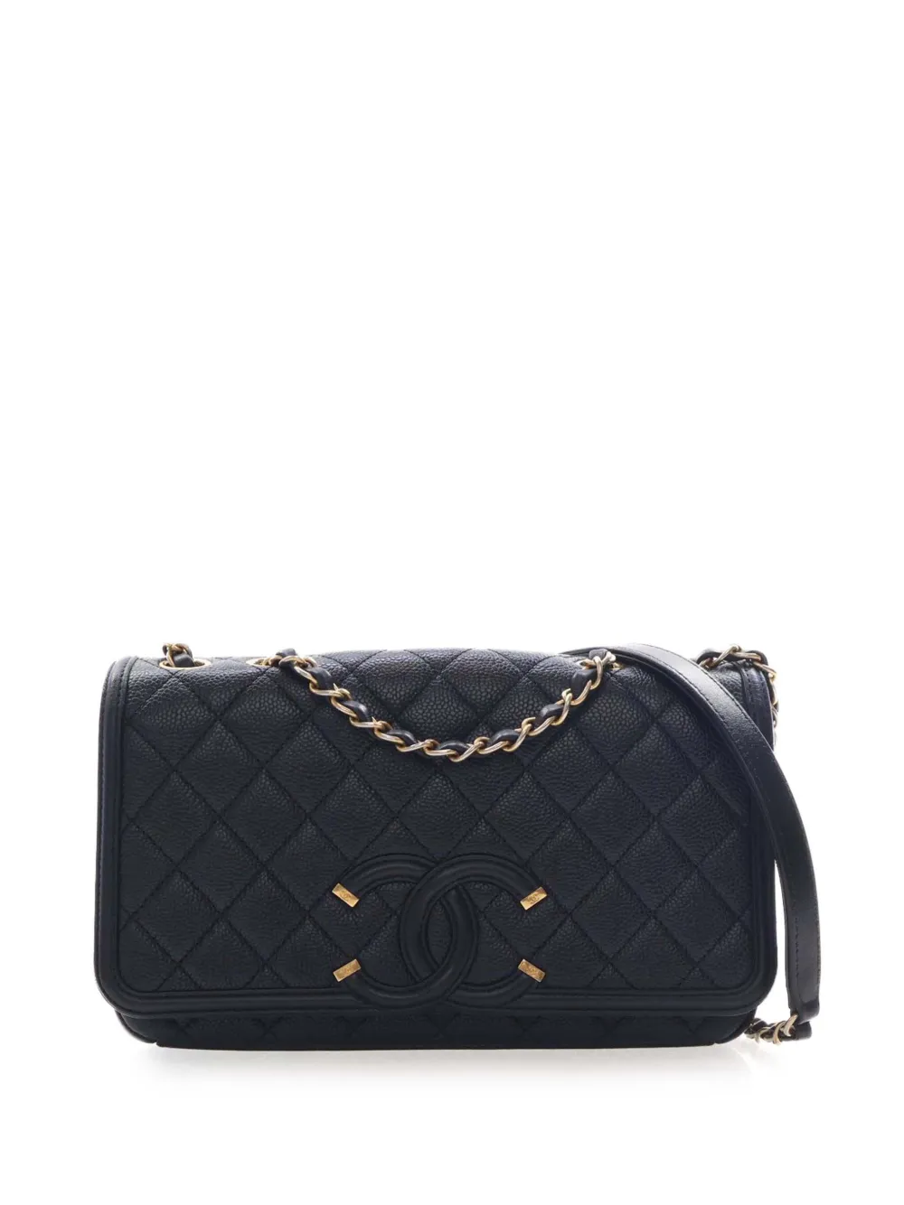 CHANEL Pre-Owned 2016-2017 Medium Quilted Caviar CC Filigree Flap crossbody bag - Black