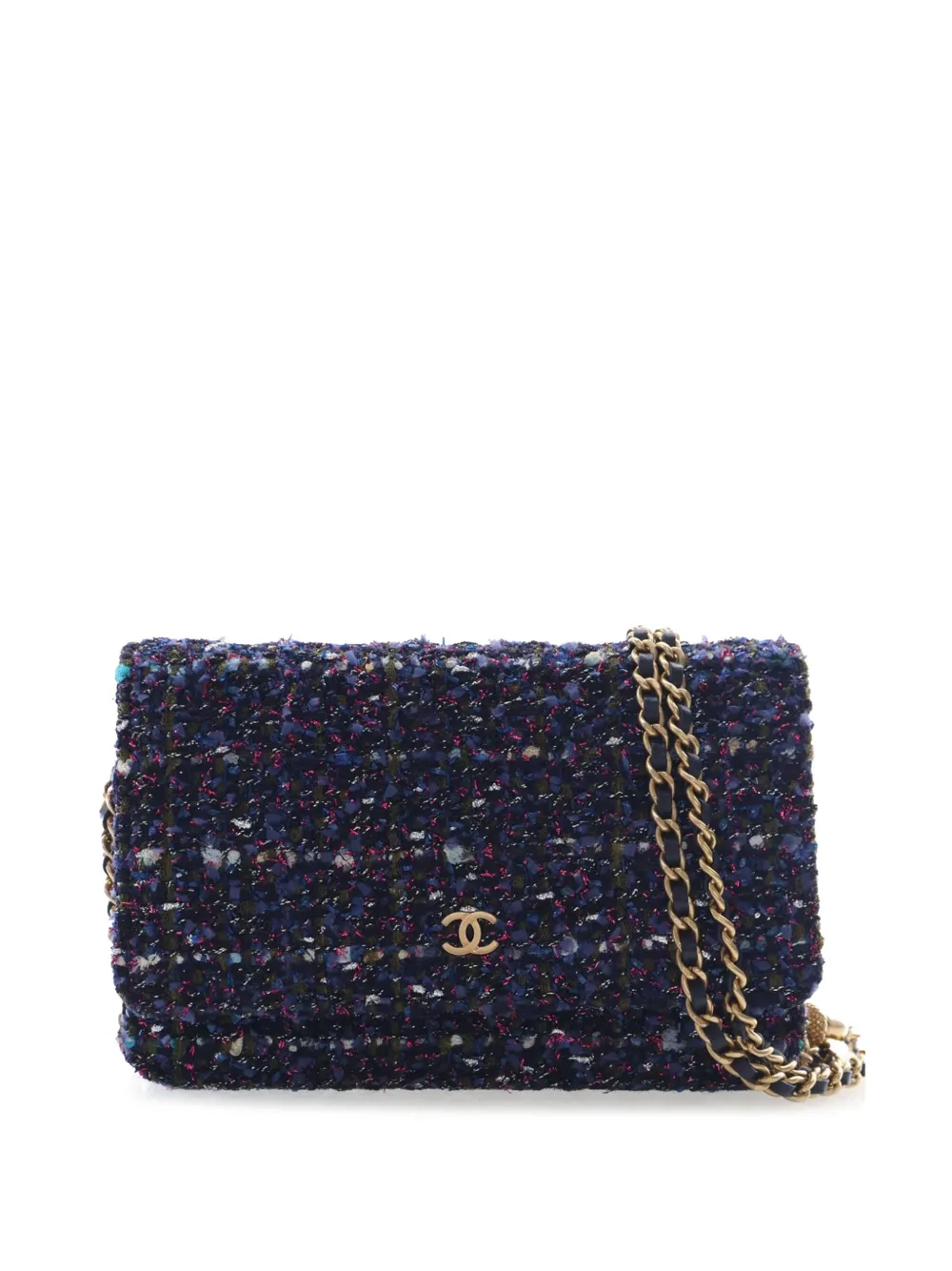 CHANEL Pre-Owned 2018-2019 CC Tweed Charms Wallet On Chain crossbody bag - Blu