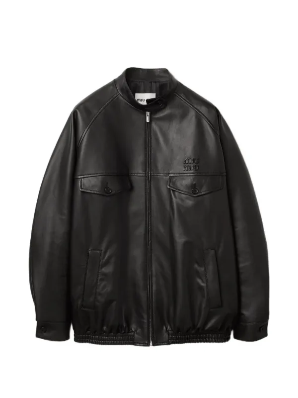 miu miu レザーライダースジャケット Miu Miu ナッパレザージャケット | ブラック | FARFETCH JP