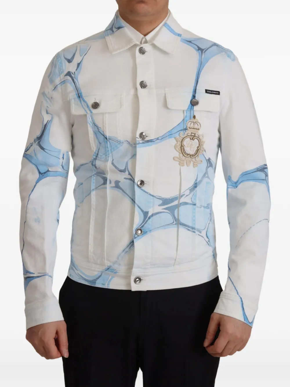 Dolce & Gabbana Jeansjacke mit Marmor-Print - Weiß