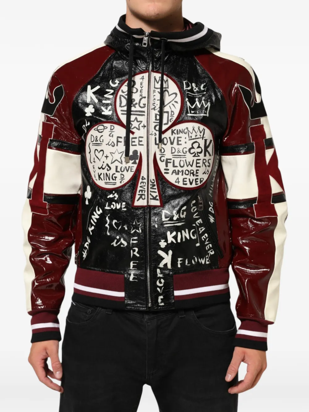 Dolce & Gabbana Giacca biker in pelle con stampa graffiti - Nero