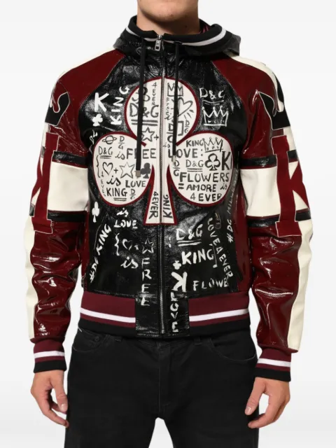 Dolce & Gabbana graffiti-print leather biker jacket