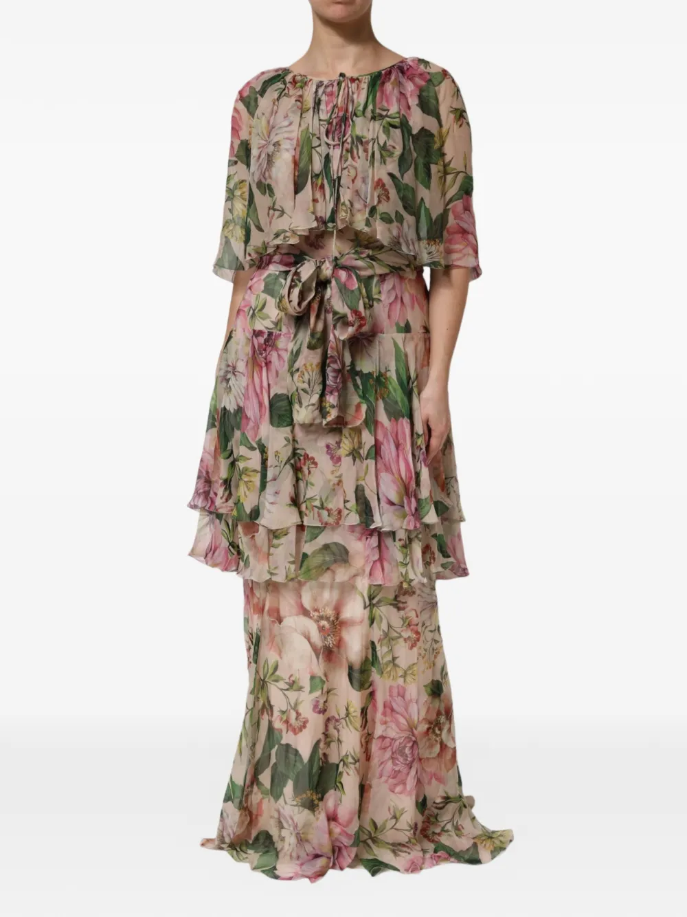 Dolce & Gabbana Abito lungo con stampa a fiori - Toni neutri