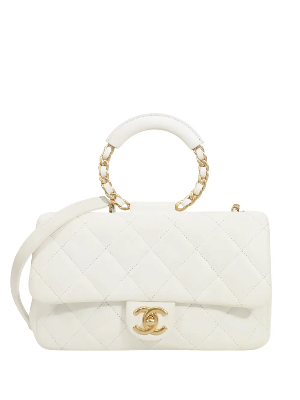 CHANEL Pre-Owned Borsa a tracolla In The Loop media in pelle di agnello con battente 2019 - Bianco