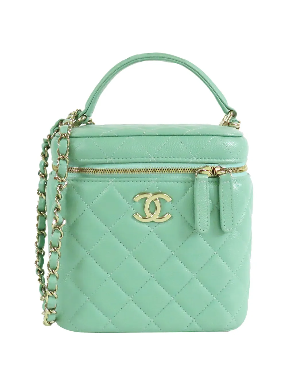 CHANEL Pre-Owned 2021 Small CC Caviar Top Handle Vanity Case with Chain satchel - Green