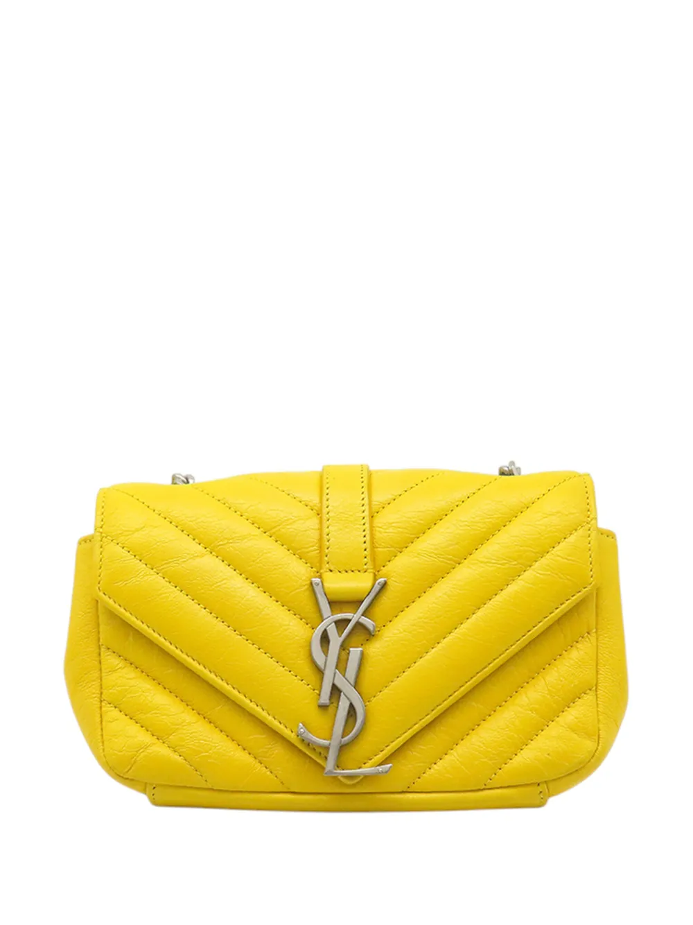 Saint Laurent Pre-Owned Borsa a tracolla Classic Chain Bag in pelle di vitello con motivo chevron e monogramma 2013-2026 - Giallo