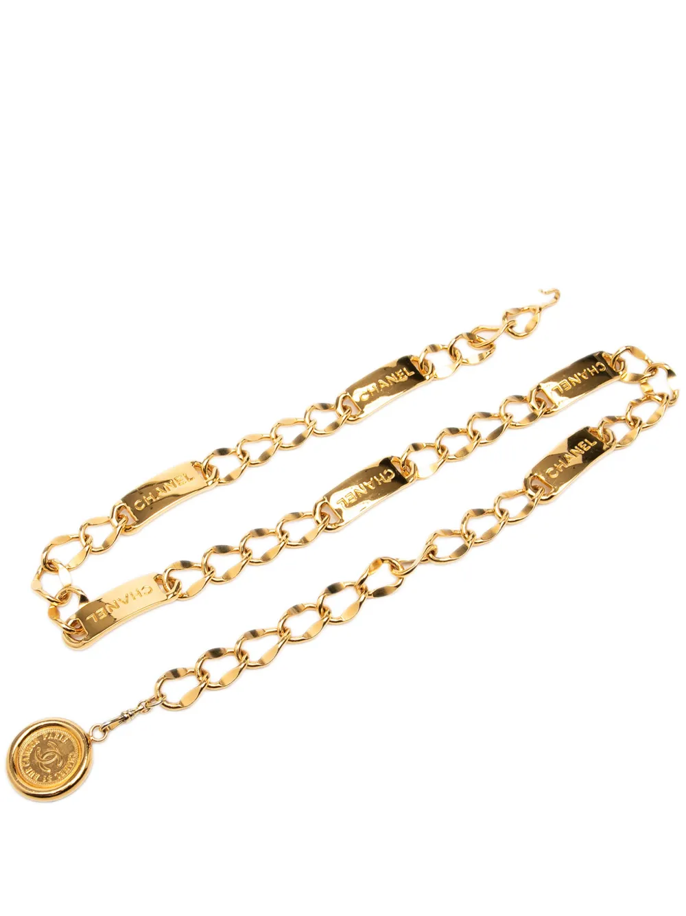 CHANEL Pre-Owned 1950-1970 CC Gold Plated Logo Plate Rue Cambon Medallion Chain Link belt - Oro