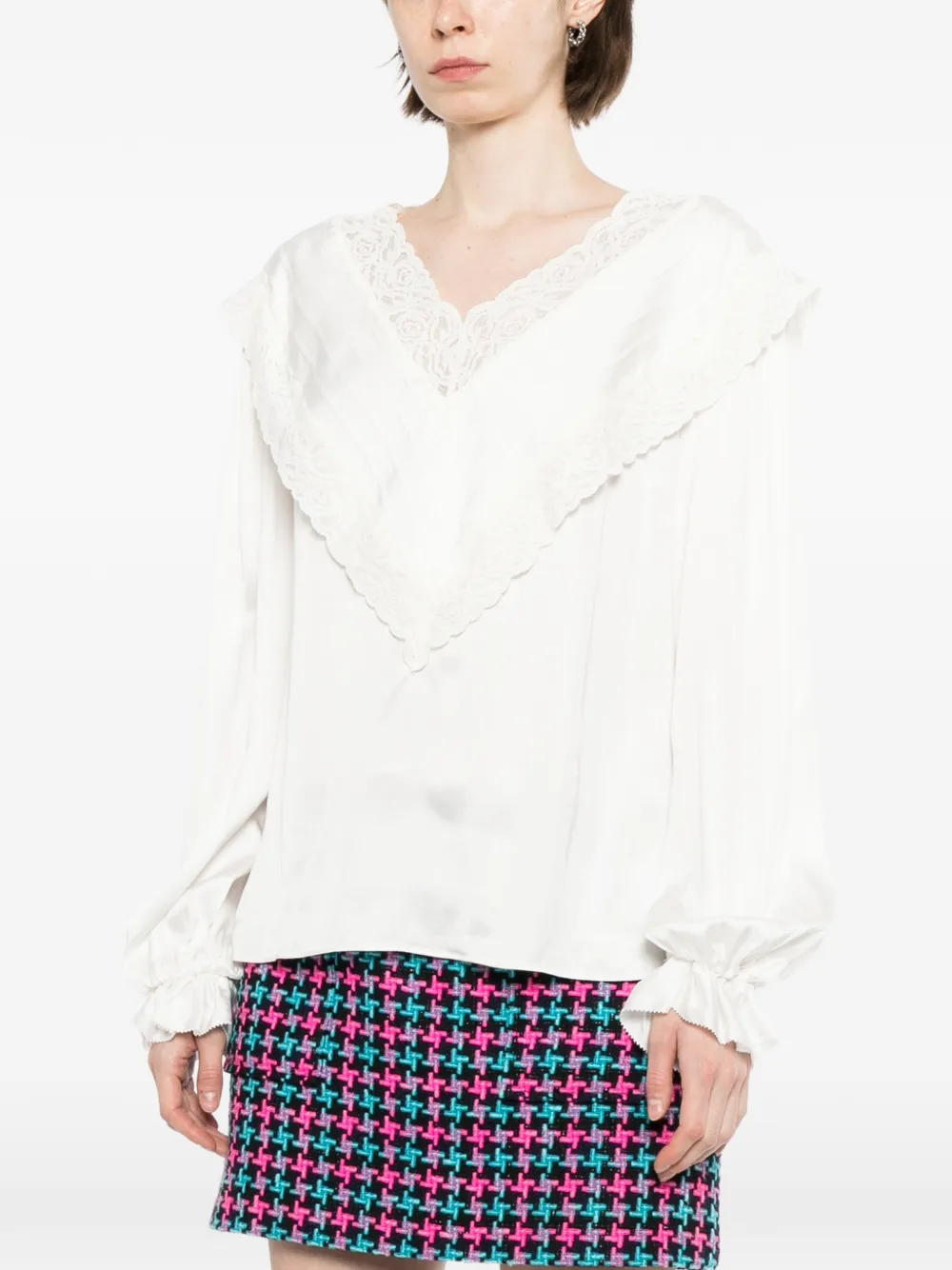 Self-Portrait Blouse met ruches en kanten afwerking Zwart