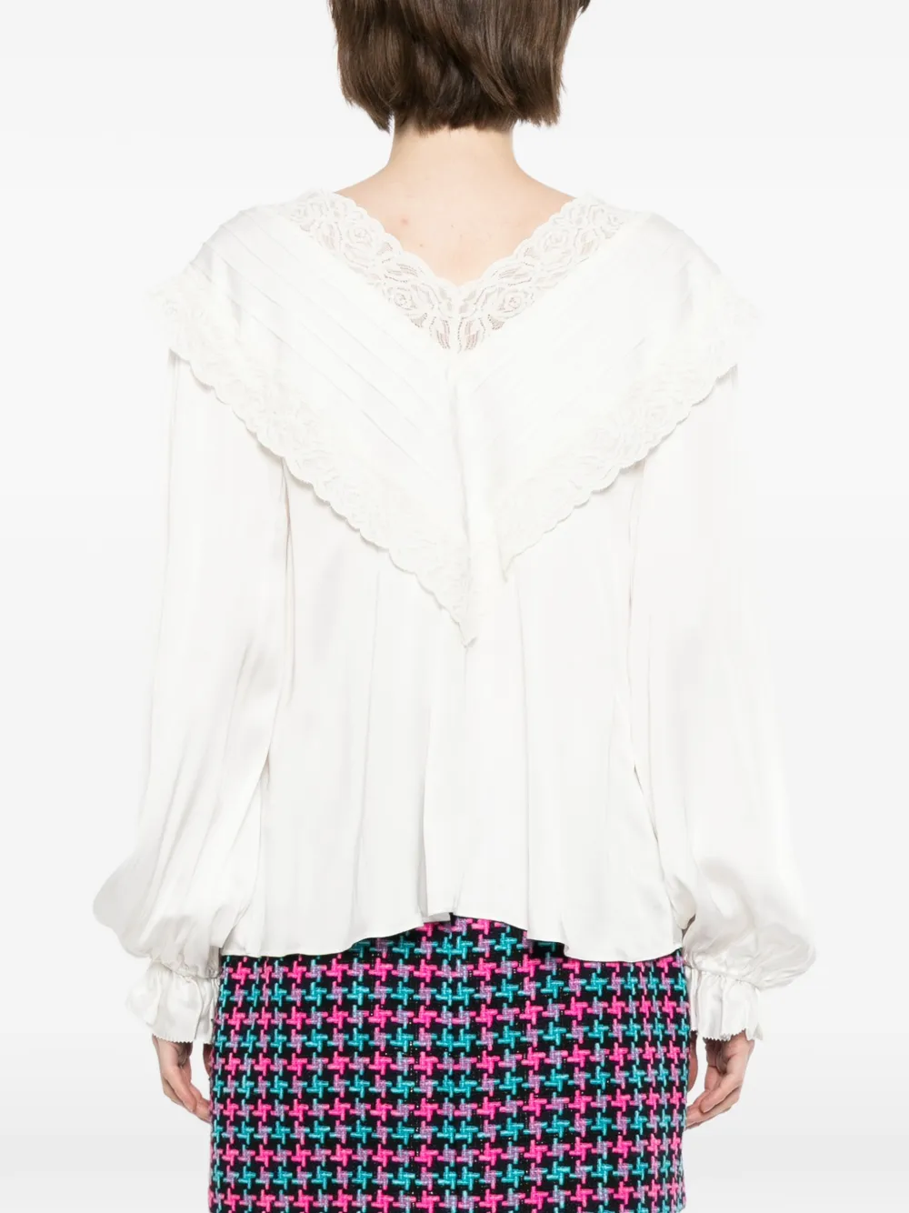 Self-Portrait Blouse met ruches en kanten afwerking Zwart