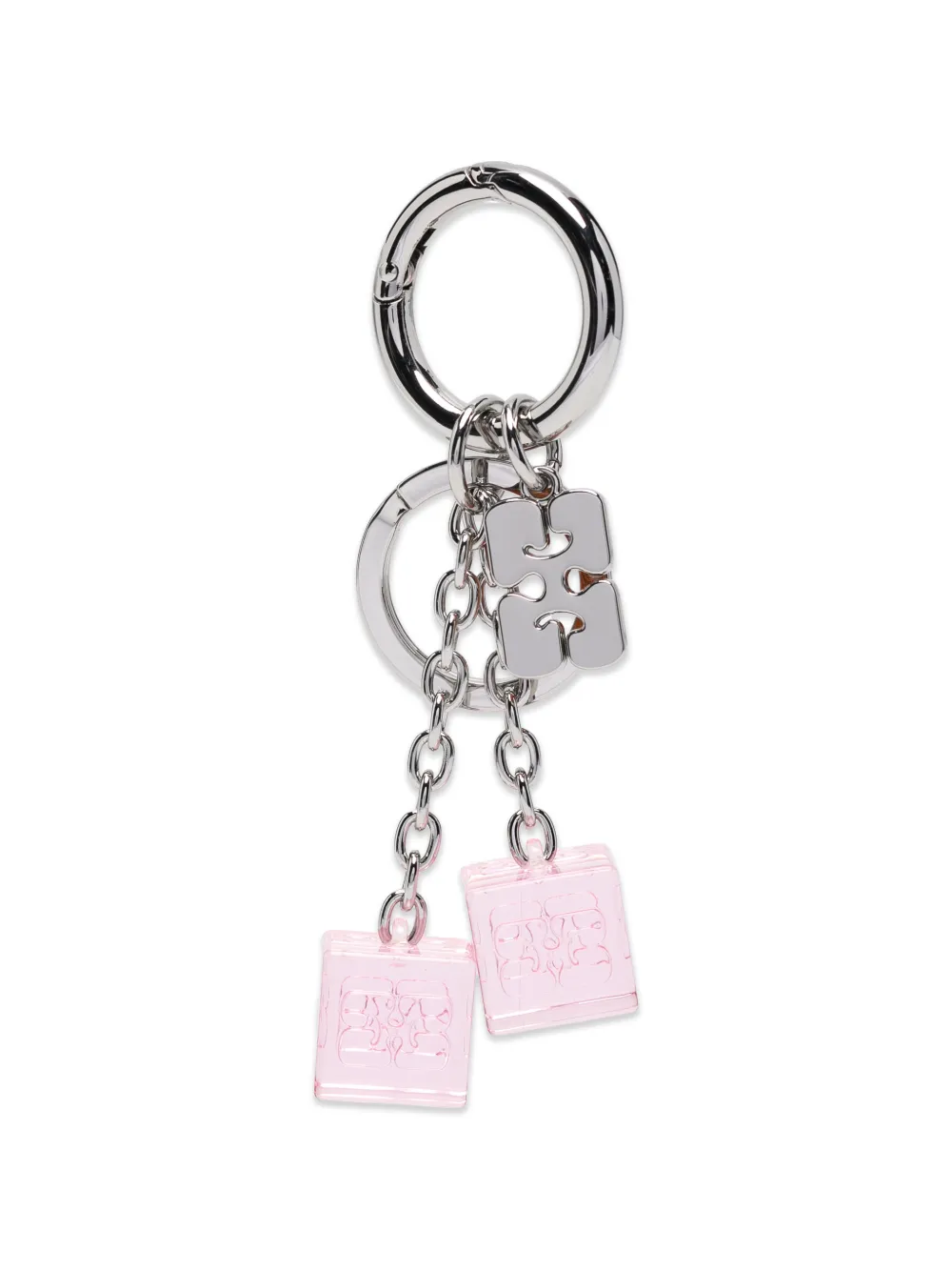 GANNI logo-plaque dice keyring - Silber