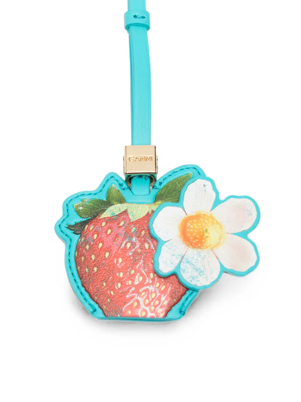GANNI Sleutelhanger met aardbeienpatroon en bloemdetail Blauw
