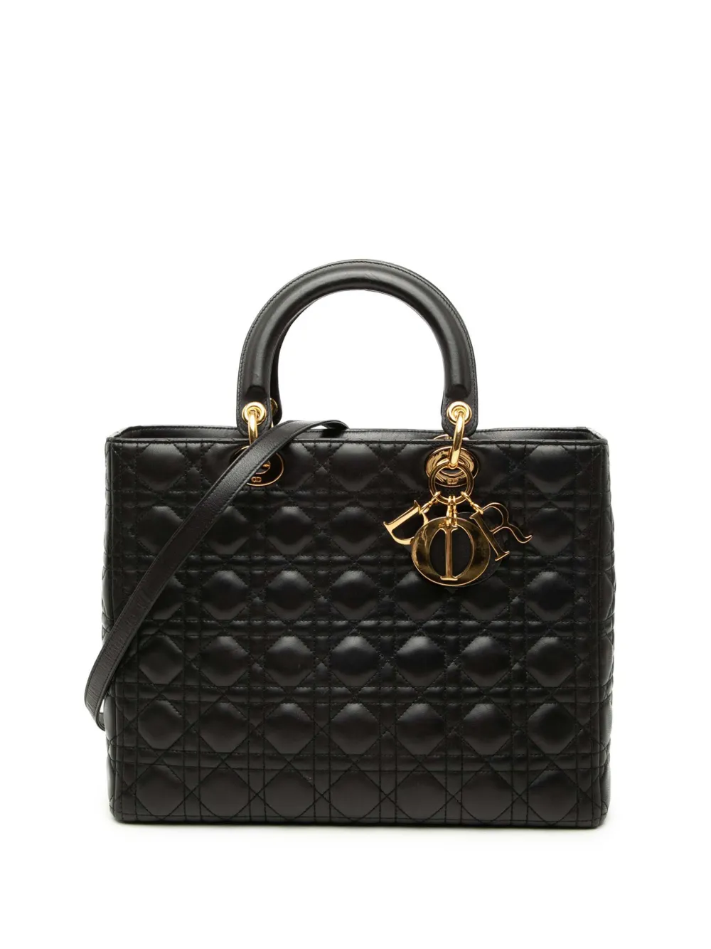 Christian Dior Pre-Owned 2001 Large Lambskin Cannage Lady Dior satchel - Black