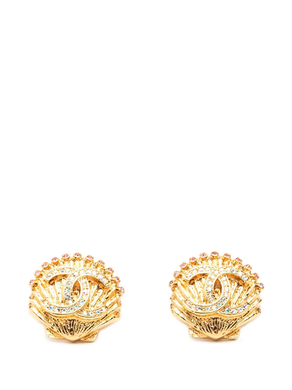 CHANEL Pre-Owned Orecchini a cerchio con strass CC 2023 - Oro