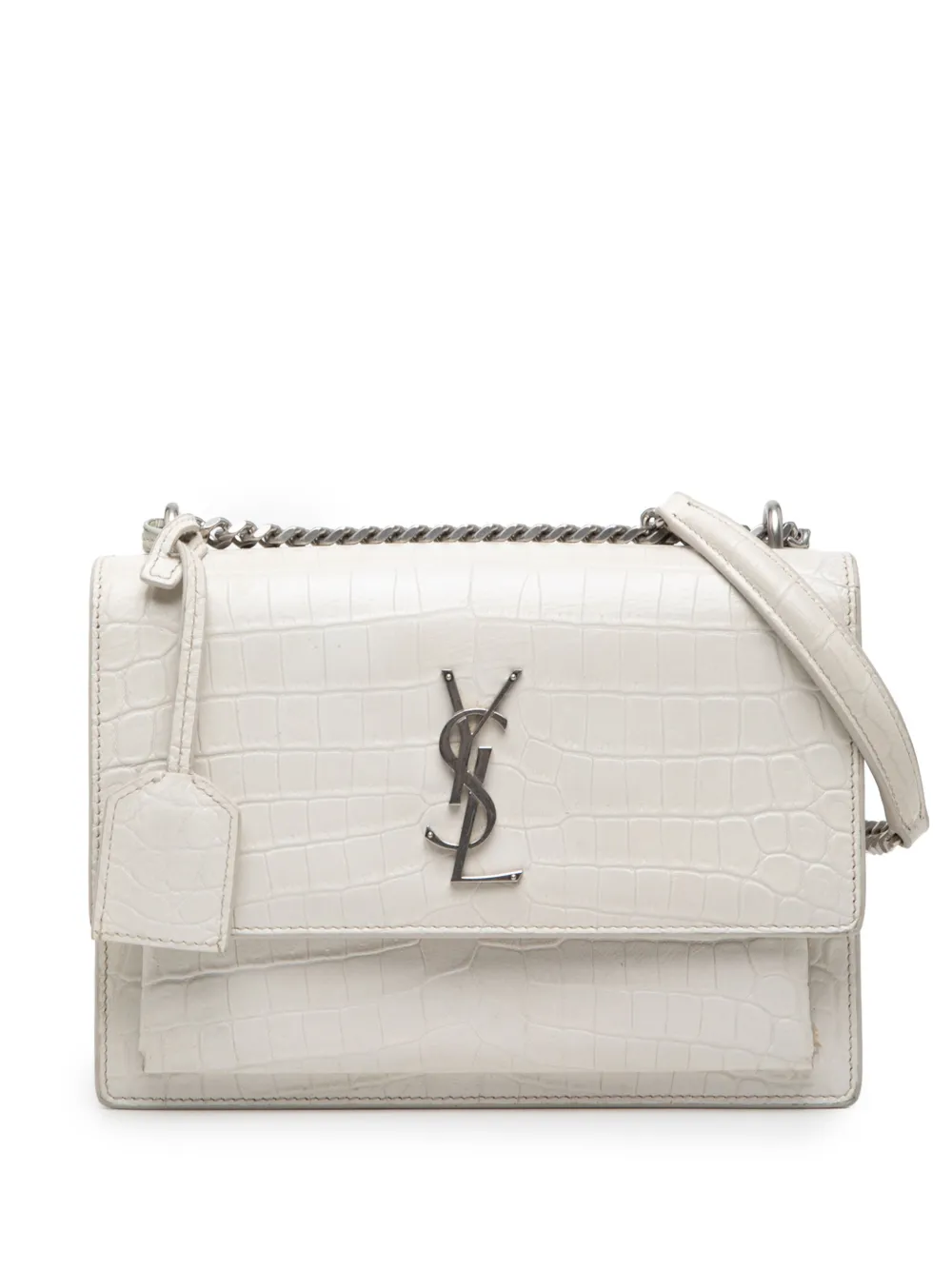 Saint Laurent Pre-Owned 2017 Medium Croc Embossed Leather Monogram Sunset crossbody bag - White