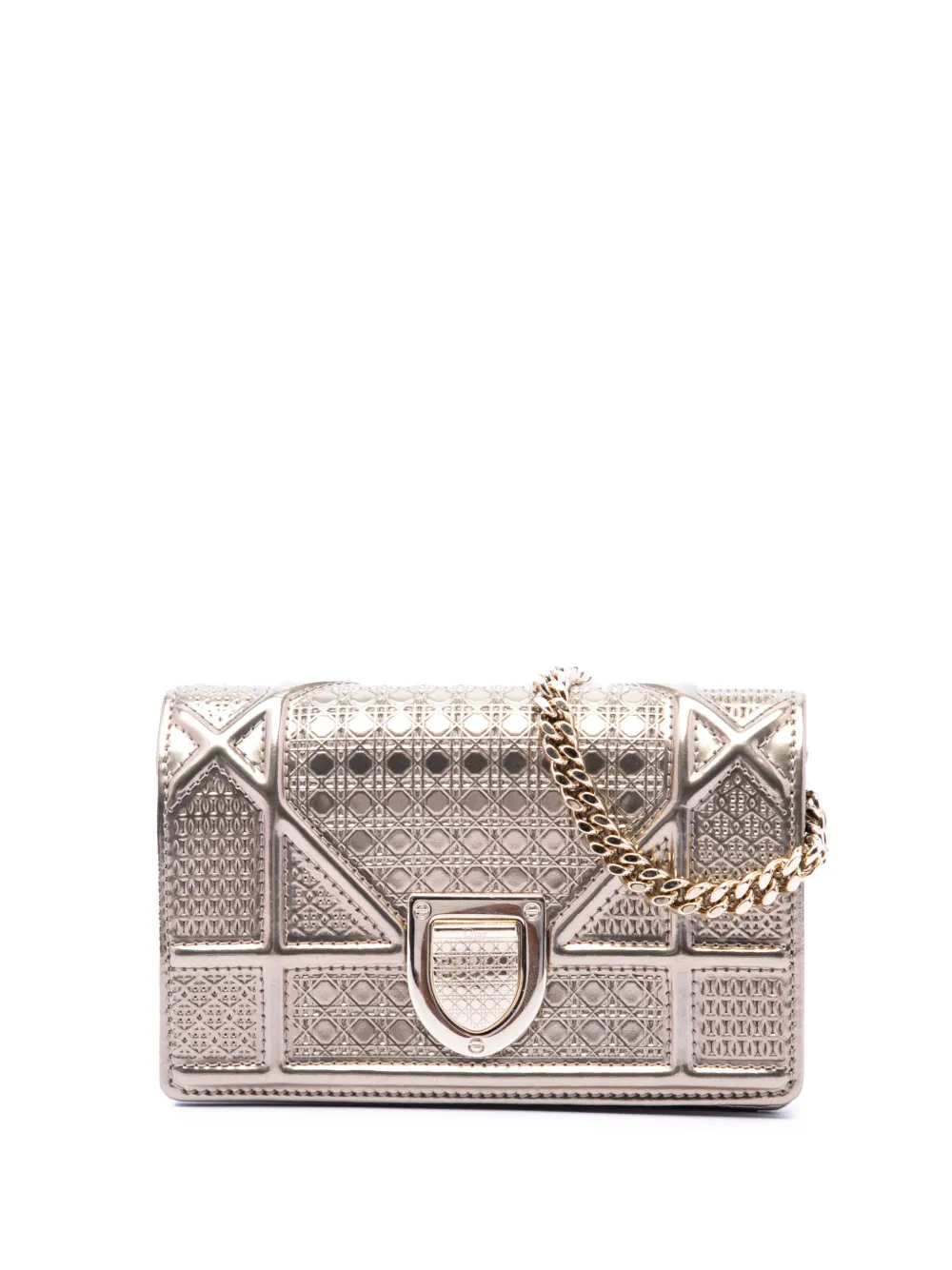 Christian Dior Pre-Owned 2016 Metallic Patent Microcannage Diorama Wallet on Chain crossbody bag - Oro