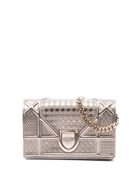 Christian Dior Pre-Owned 2016 Metallic Patent Microcannage Diorama Wallet on Chain crossbody bag