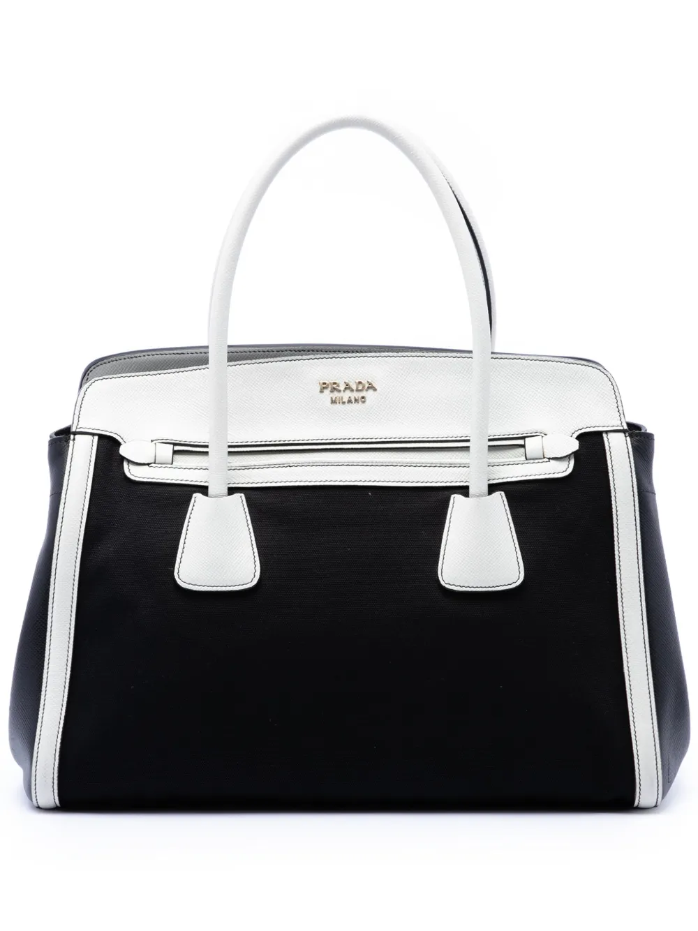 Prada Pre-Owned 2010-2026 Bicolor Saffiano Cuir Trimmed Canvas satchel - Nero