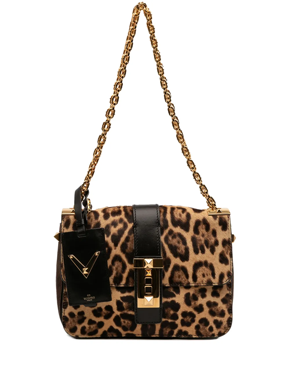 Valentino Garavani Pre-Owned 2000-2017 Pony Hair Leopard Print B Rockstud shoulder bag - Nero