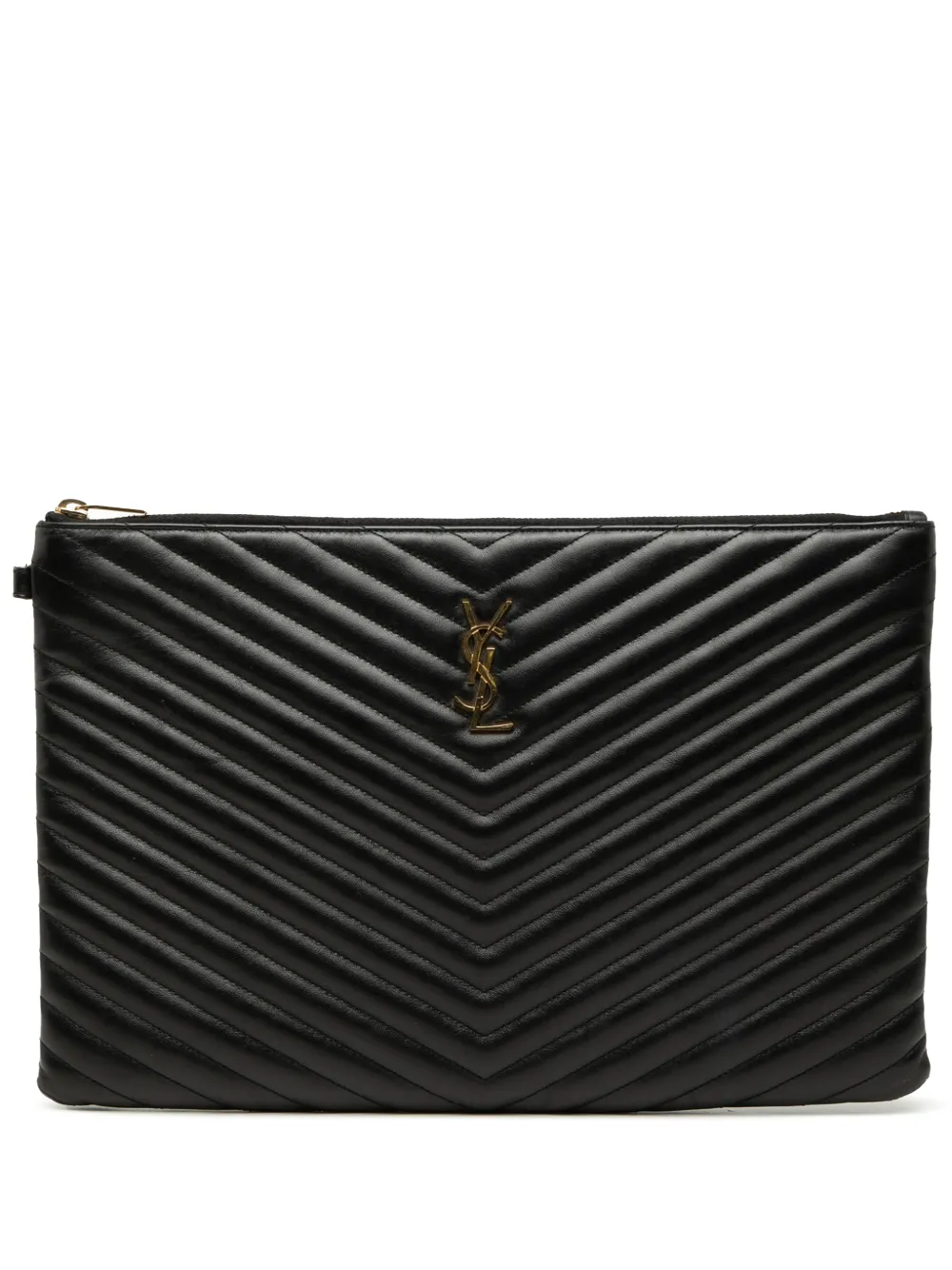Saint Laurent Pre-Owned 2017 Chevron Leather Monogram Document Holder clutch bag - Nero