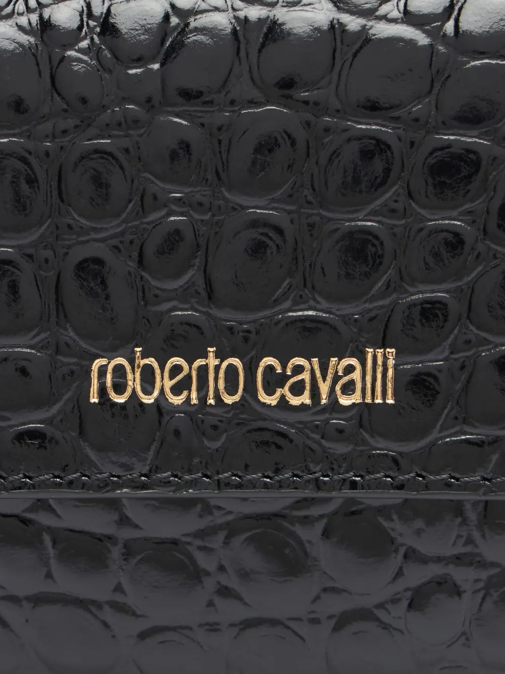 Roberto Cavalli Pasjeshouder met krokodillen-reliëf en logo Zwart