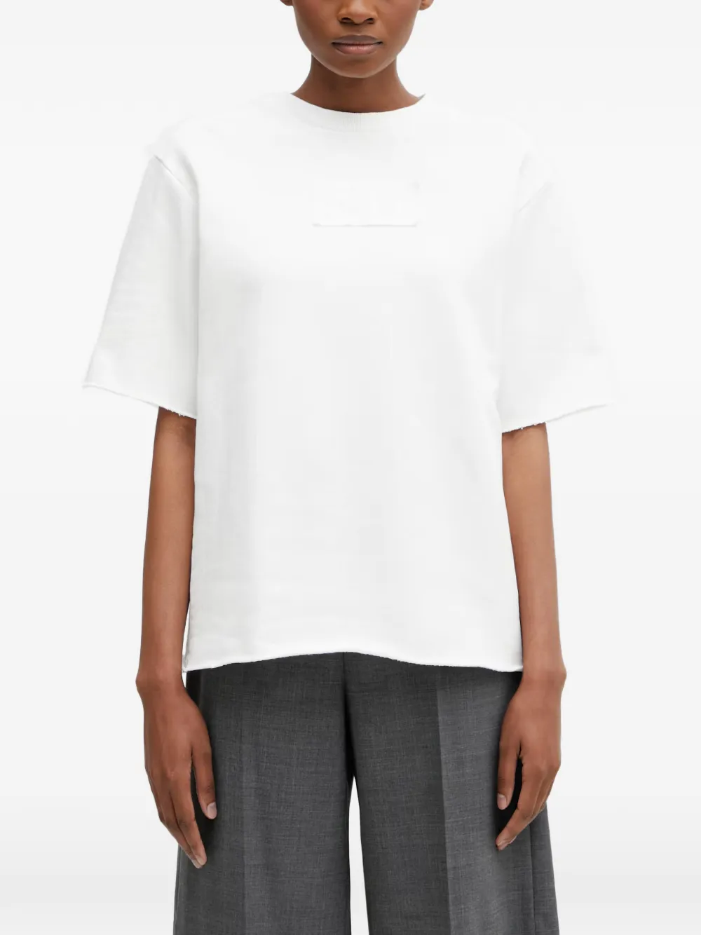 MM6 Maison Margiela logo-patch raw-edge T-shirt - Weiß