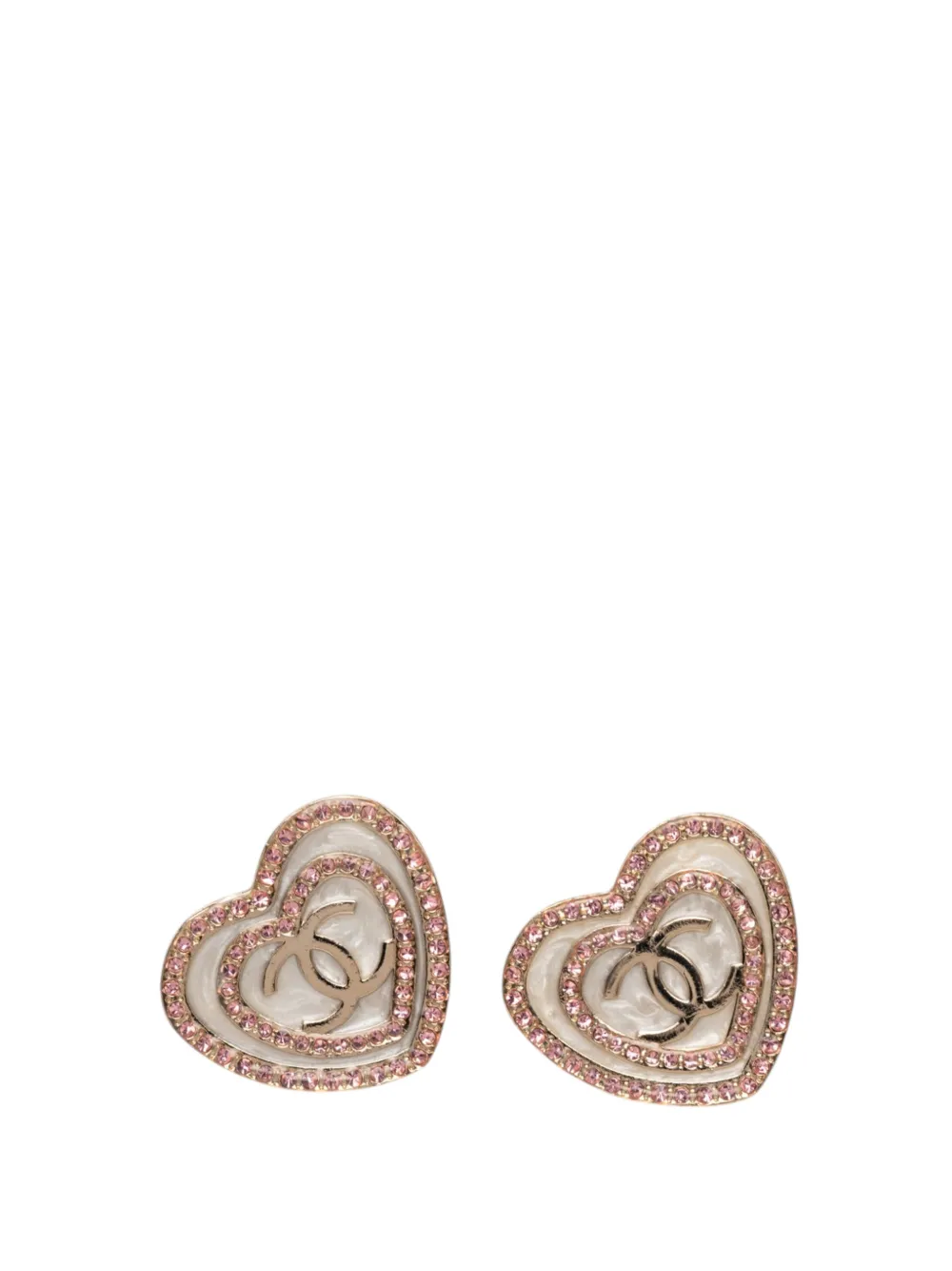 CHANEL Pre-Owned 2024 CC Resin Strass Heart Push Back Earrings costume earrings - Rosa