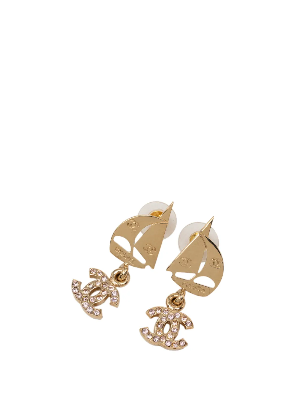 CHANEL Pre-Owned 2002 CC Gold Plated and Strass Sailboat Drop Earrings costume earrings - Oro