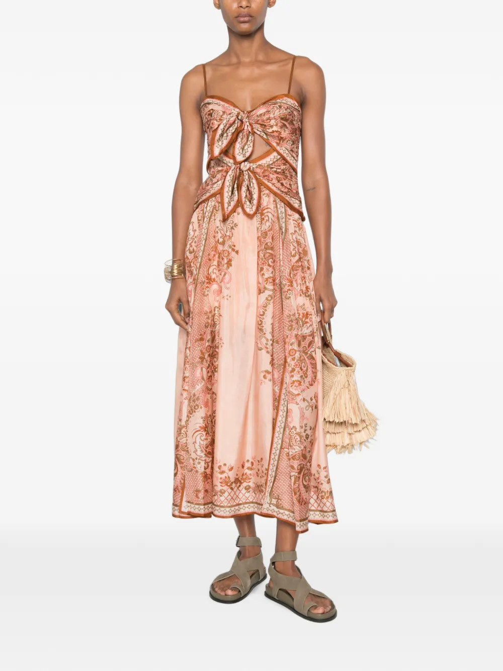 Zimmermann Aster Paisley-print Knot-detail Midi Dress In Multi