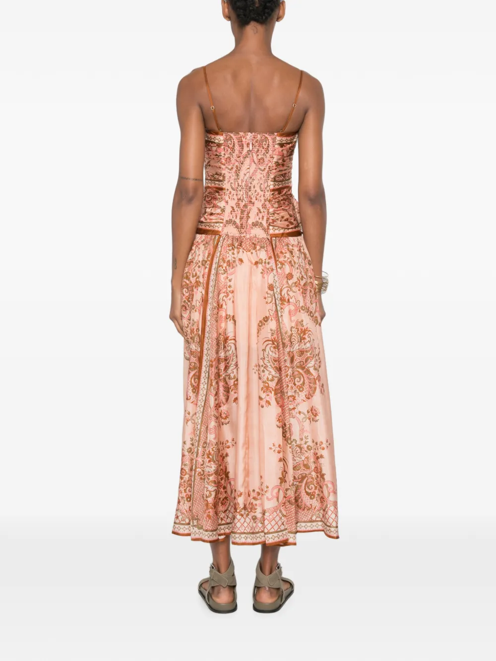 ZIMMERMANN Aster midi-jurk met sjaal Roze