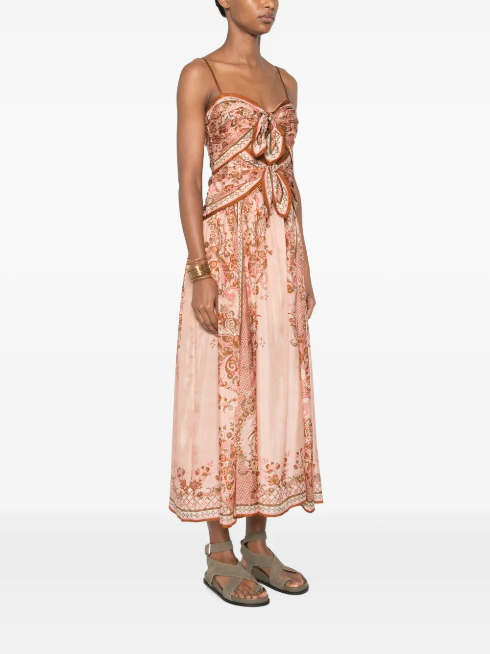 ZIMMERMANN Aster midi-jurk met sjaal Roze
