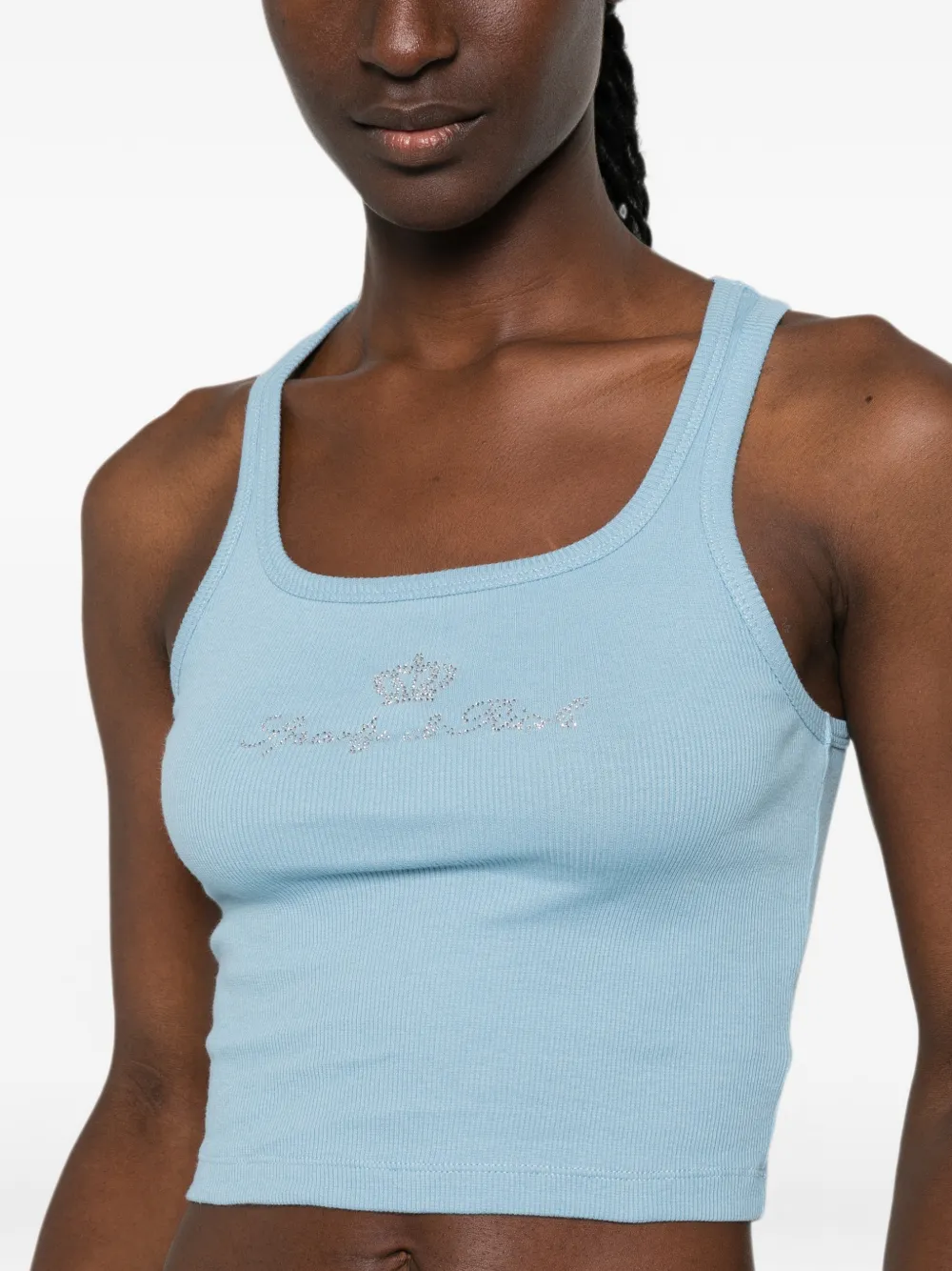 Sporty & Rich Juicy geribbelde tanktop met logo met stras Blauw