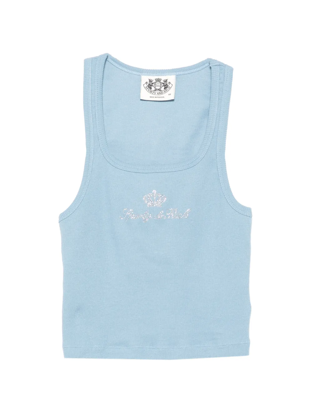 Sporty & Rich Juicy rhinestone-logo ribbed tank top - Blu