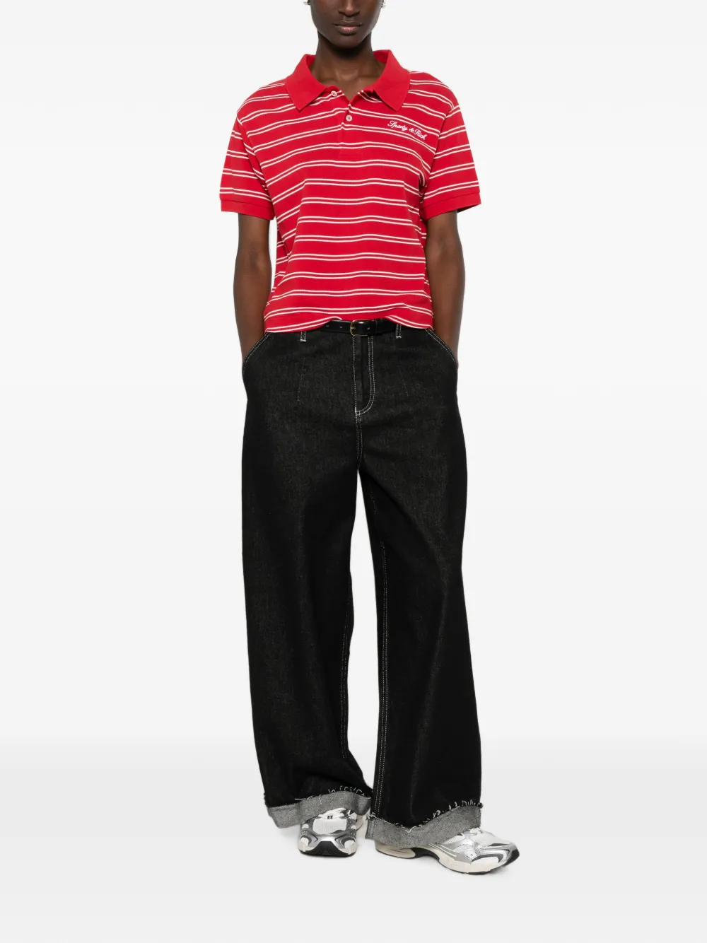 Sporty & Rich Gestreept katoenen poloshirt met geborduurd logo Rood