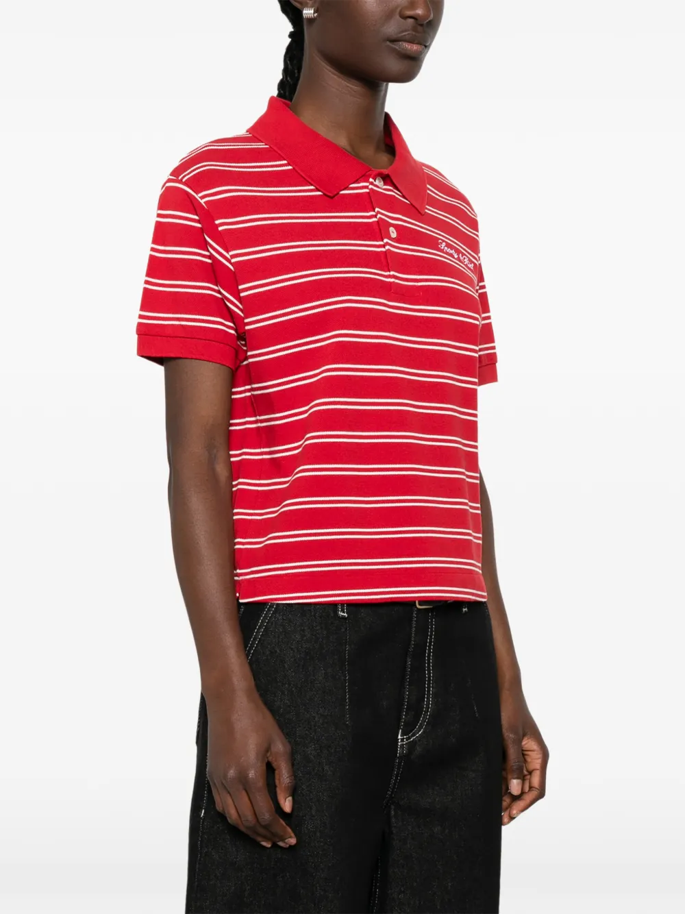Sporty & Rich Gestreept katoenen poloshirt met geborduurd logo Rood