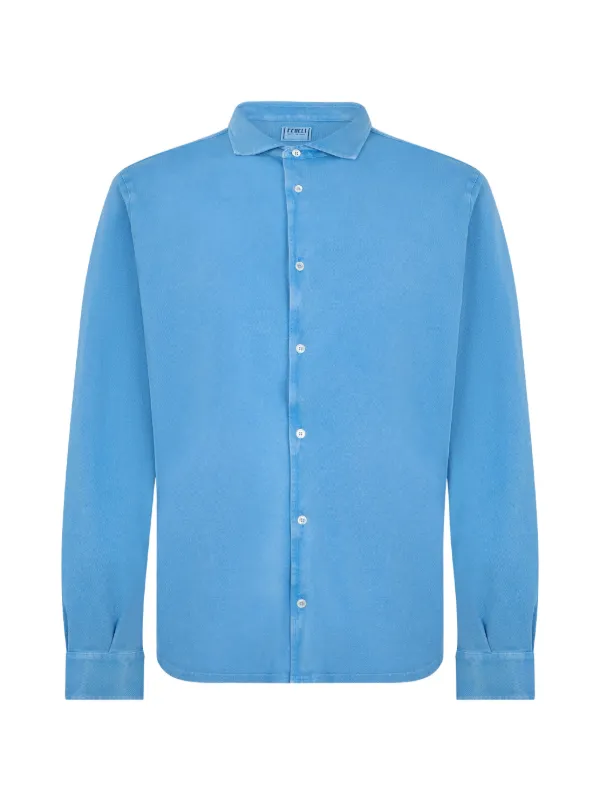 Fedeli Long-sleeve Cotton Shirt in Blue