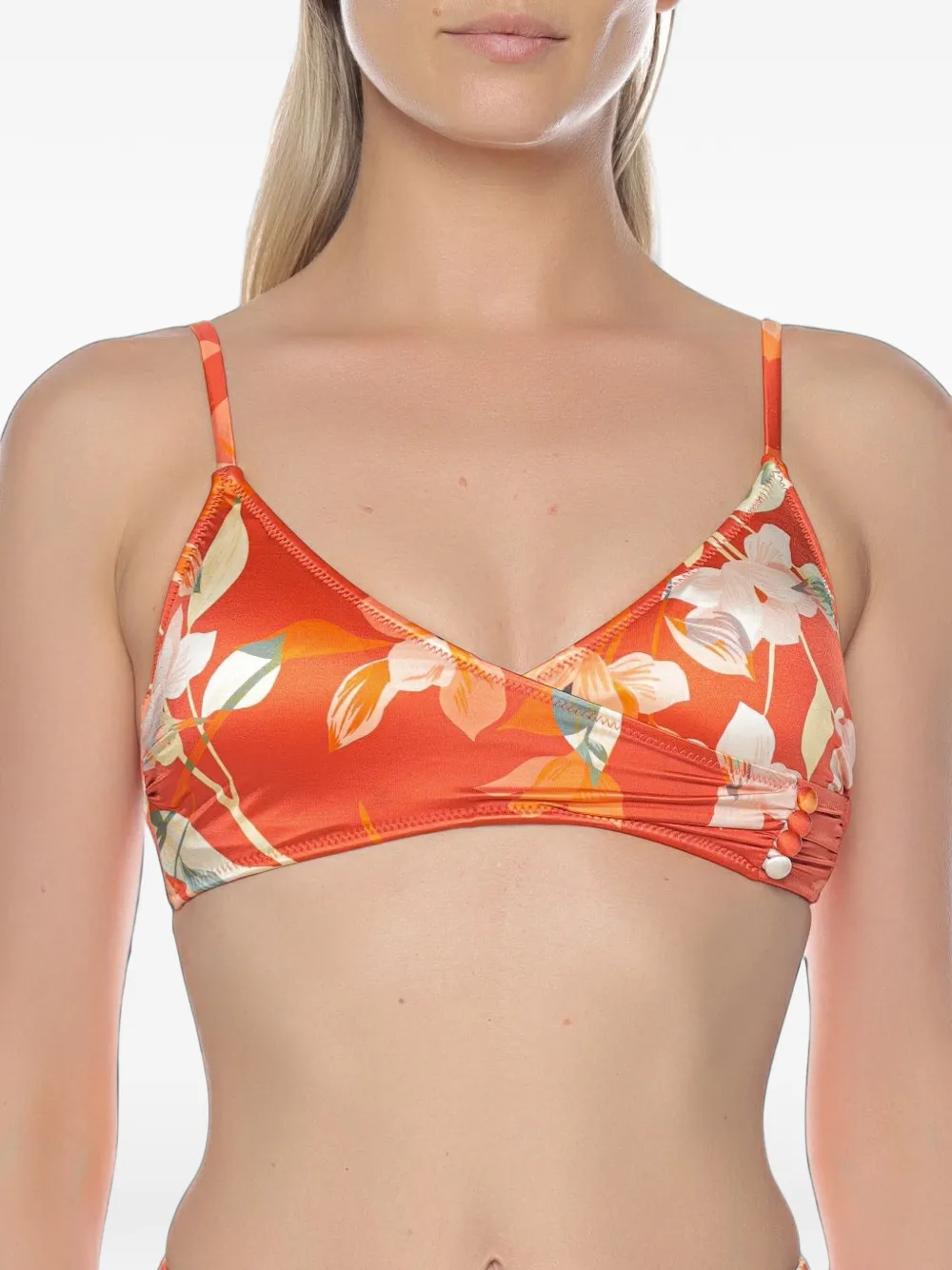 Gottex floral-print triangle bikini top - Orange